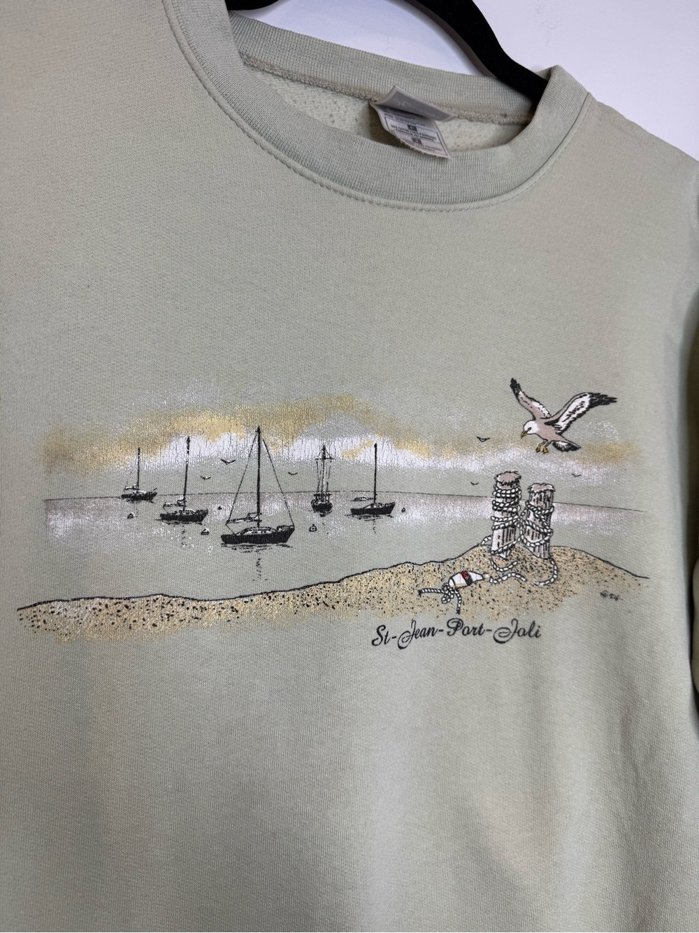 Vintage St-Jean-Port-Joli pistachio green sweatshirt sz small nautical granola - Picture 3 of 9